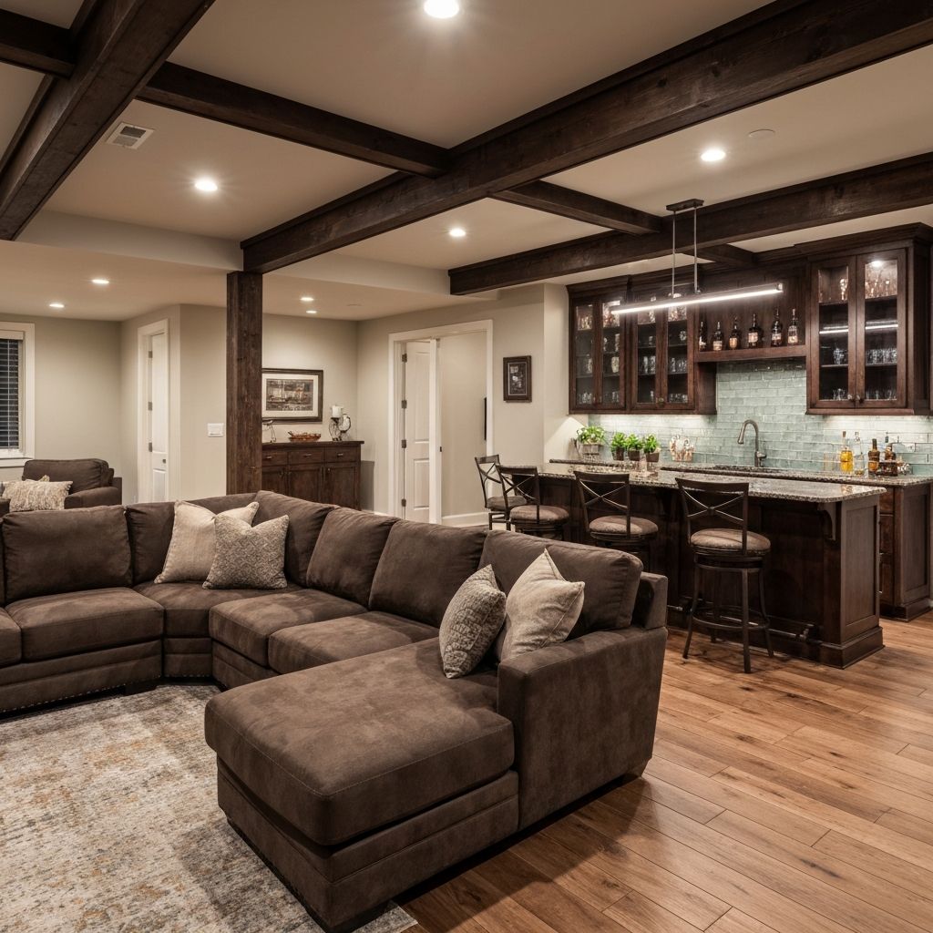 Finished basement living space in a Northern Virginia home